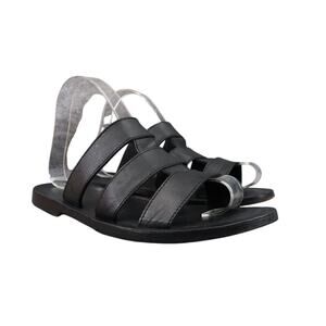 LL Bean Shoes Womens 8 Sandals Slide Leather Black Strappy Slip On Classic Flat